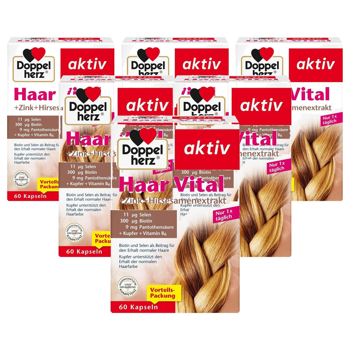 Doppelherz Haar Vital + Zink + Gierstzaadextract 60 Capsules - 6-pack