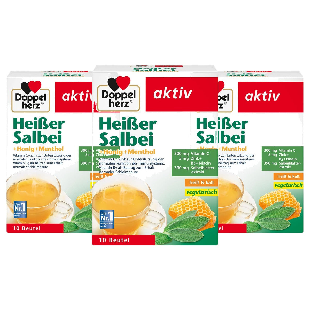 Doppelherz Hete Salie met Honing en Menthol 10 zakjes - 3-pack