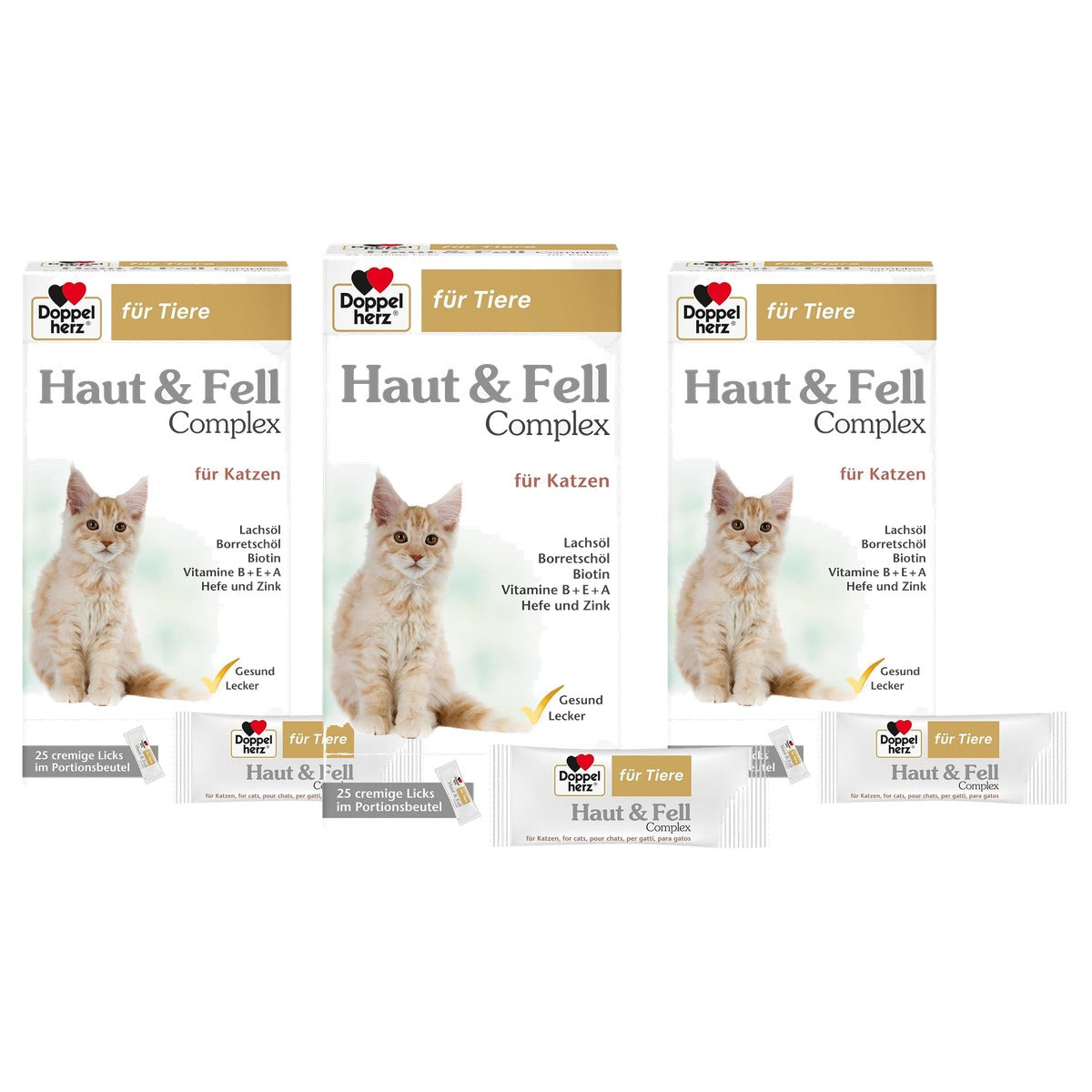 Doppelherz Huid- en Vachtcomplex voor Katten 25 Likken - 3-pack