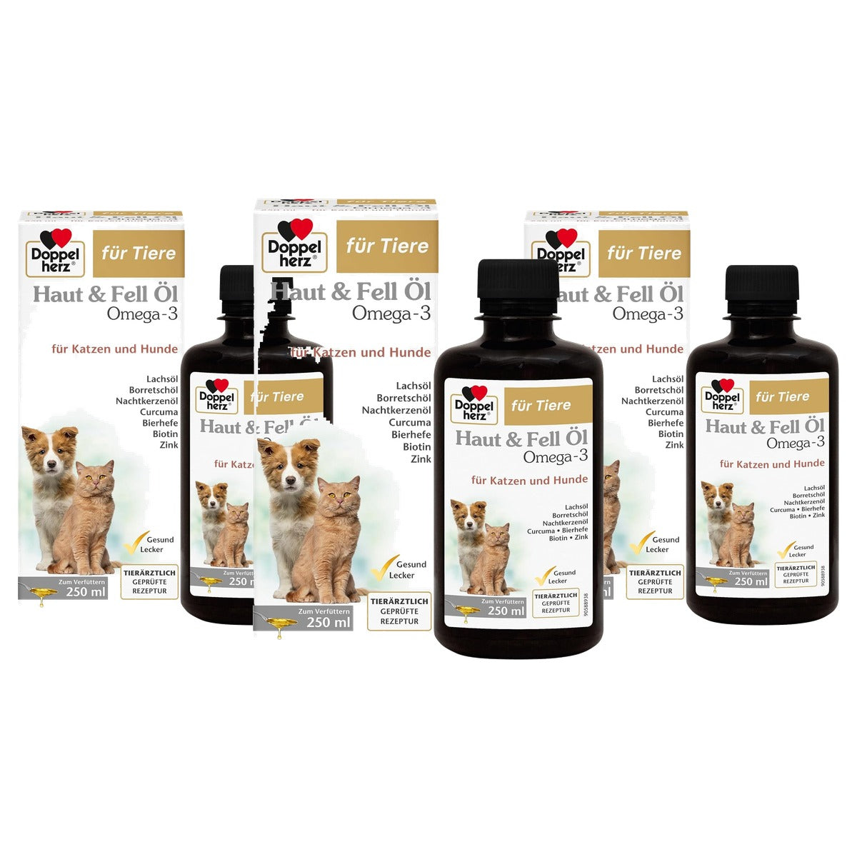 Doppelherz Huid- en Vachtolie voor Katten en Honden 250 ml - 3-pack