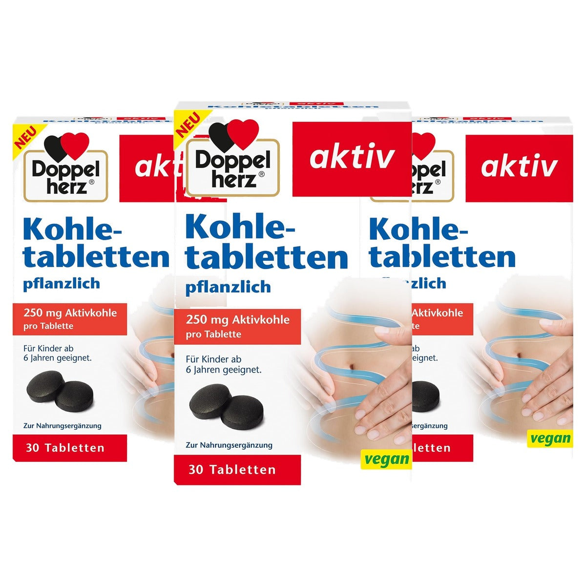 Doppelherz Plantaardige Kooltabletten tegen Winderigheid 30 tabletten - 3-pack