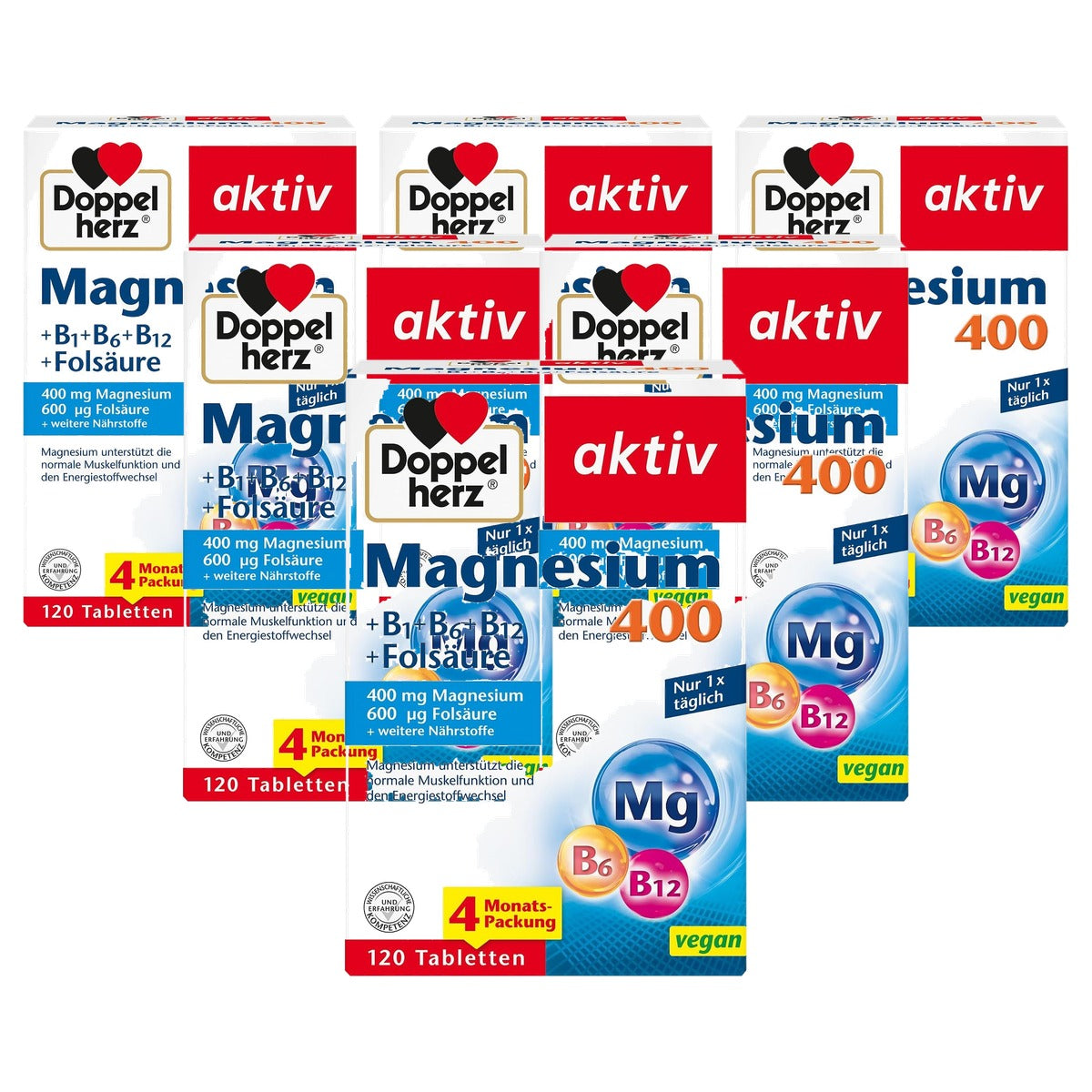 Doppelherz Magnesium 400 + B1 + B6 + B12 120 Tabletten - 6-pack