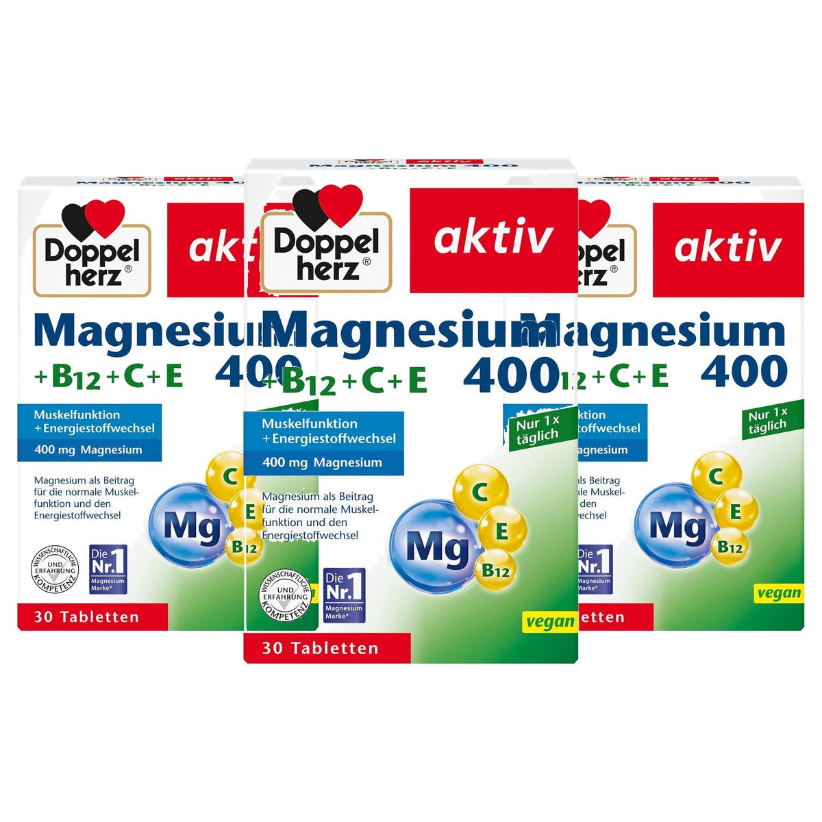 Doppelherz Magnesium 400 + B12 + C + E 30 Tabletten - 3-pack