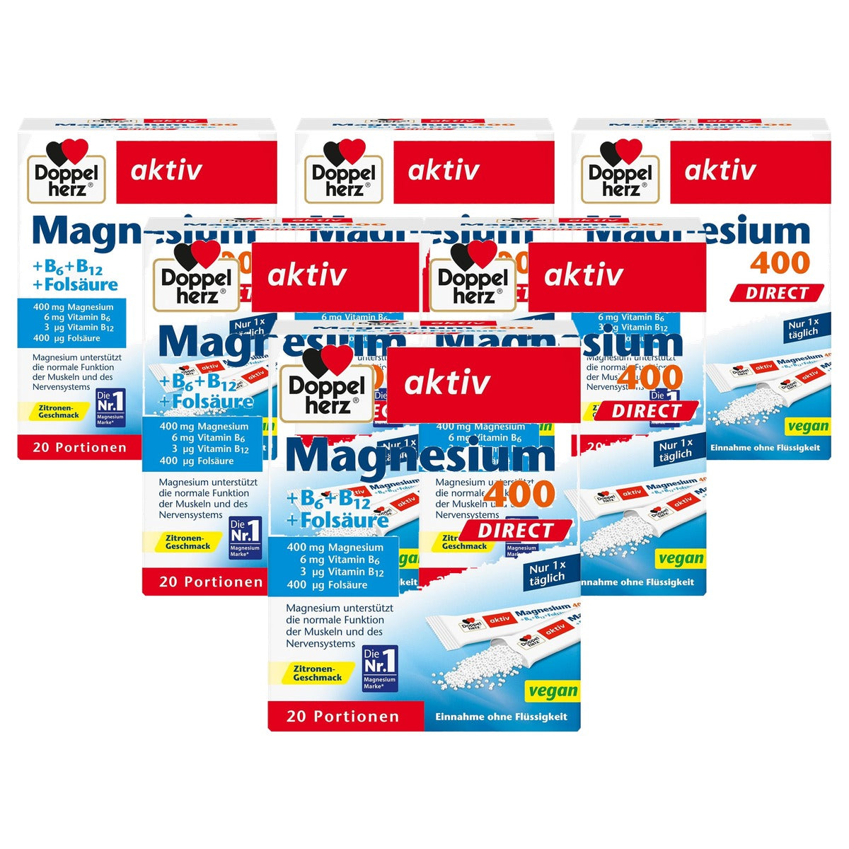 Doppelherz Magnesium 400 + B6 + B12 + Foliumzuur Direct 20 Porties - 6-pack