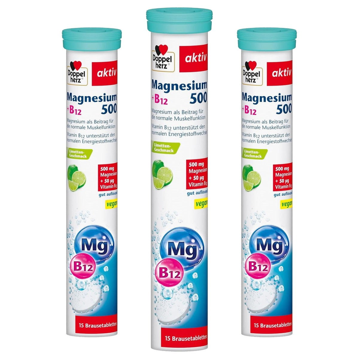 Doppelherz Magnesium 500 + B12 Limoensmaak 15 Bruistabletten - 3-pack