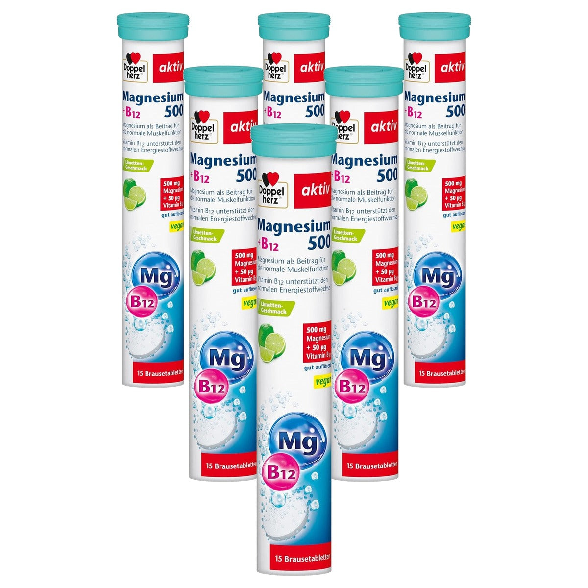 Doppelherz Magnesium 500 + B12 Limoensmaak 15 Bruistabletten - 6-pack