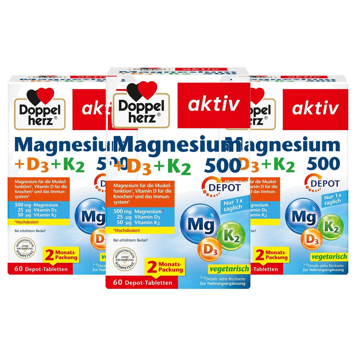 Doppelherz Magnesium 500 + D3 + K2 60 tabletten - 3-pack
