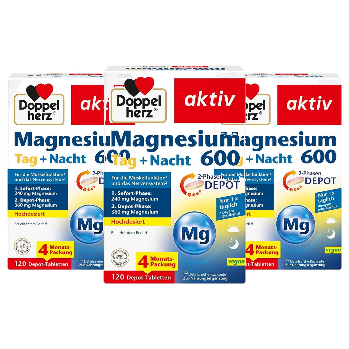 Doppelherz Magnesium 600 Dag en Nacht 2-fase Depot 120 Tabletten - 3-pack