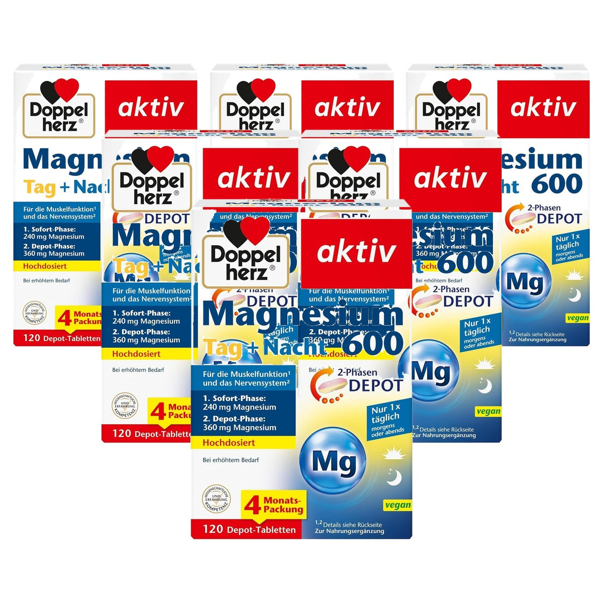 Doppelherz Magnesium 600 Dag en Nacht 2-fase Depot 120 Tabletten - 6-pack
