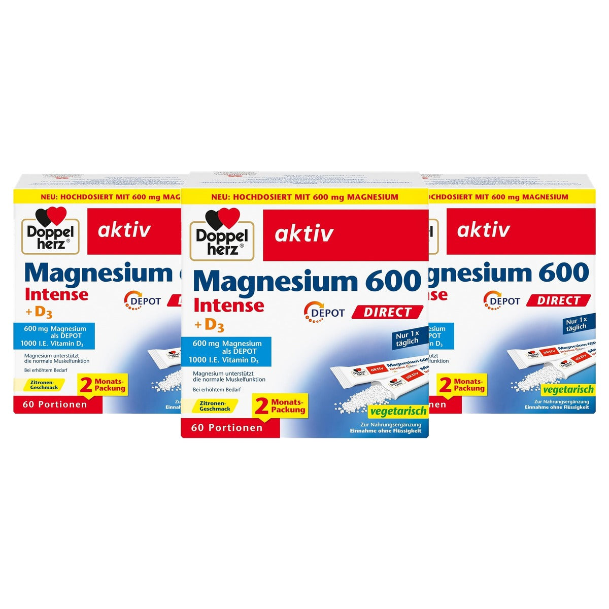 Doppelherz Magnesium 600 Intense + D3 Depot Direct Citroensmaak 60 Porties - 3-pack