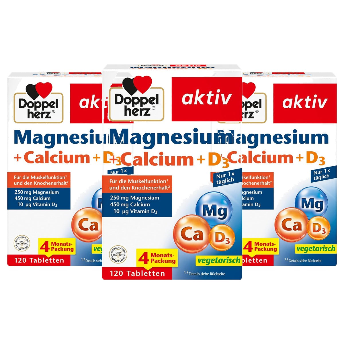 Doppelherz Magnesium + Calcium + D3 120 Tabletten - 3-pack