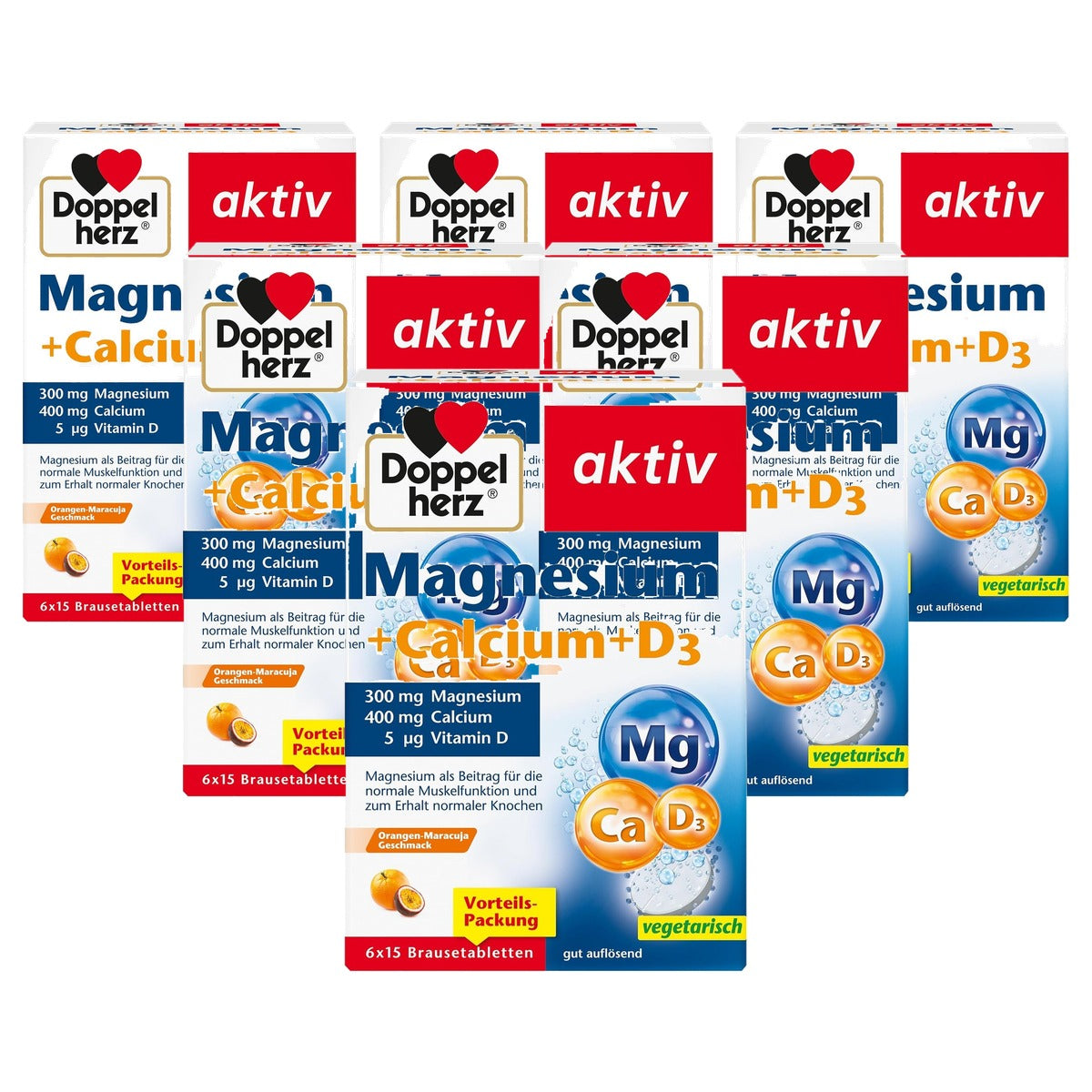 Doppelherz Magnesium + Calcium + D3 Sinaasappel-Maracuja 6 x 15 Bruistabletten - 6-pack