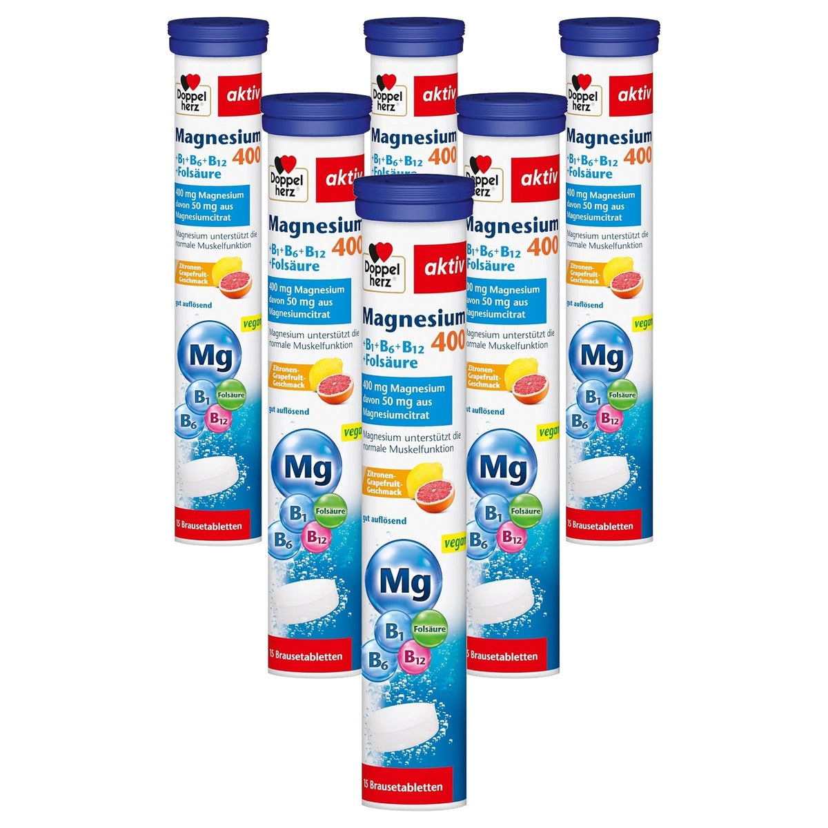 Doppelherz Magnesium + Calcium + Kalium + B6 + D3 Citroensmaak 15 Bruistabletten - 6-pack