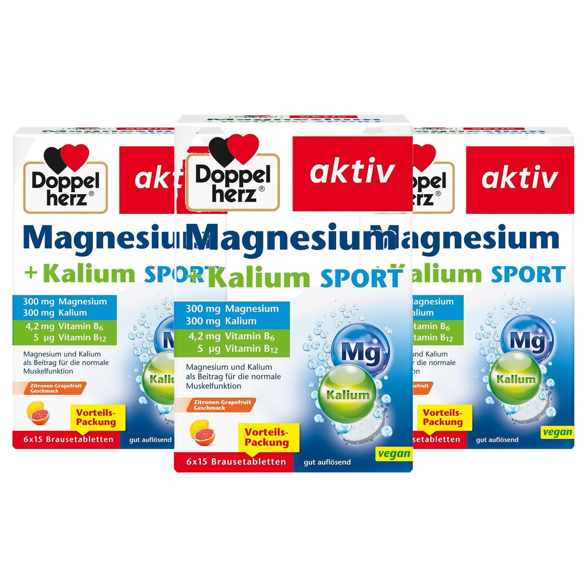 Doppelherz Magnesium + Kalium Sport Citroen-Grapefruit 594 g - 3-pack