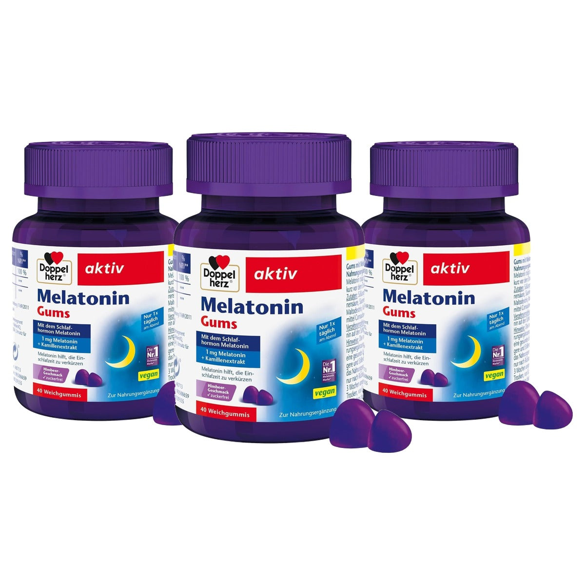 Doppelherz Melatonine Gums Suikervrij Framboos 40 stuks 120 g - 3-pack