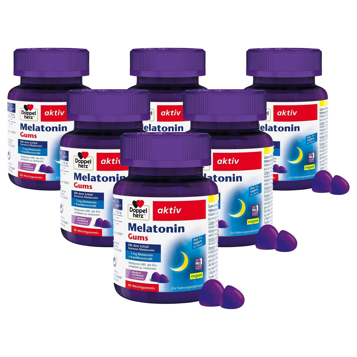 Doppelherz Melatonine Gums Suikervrij Framboos 40 stuks 120 g - 6-pack