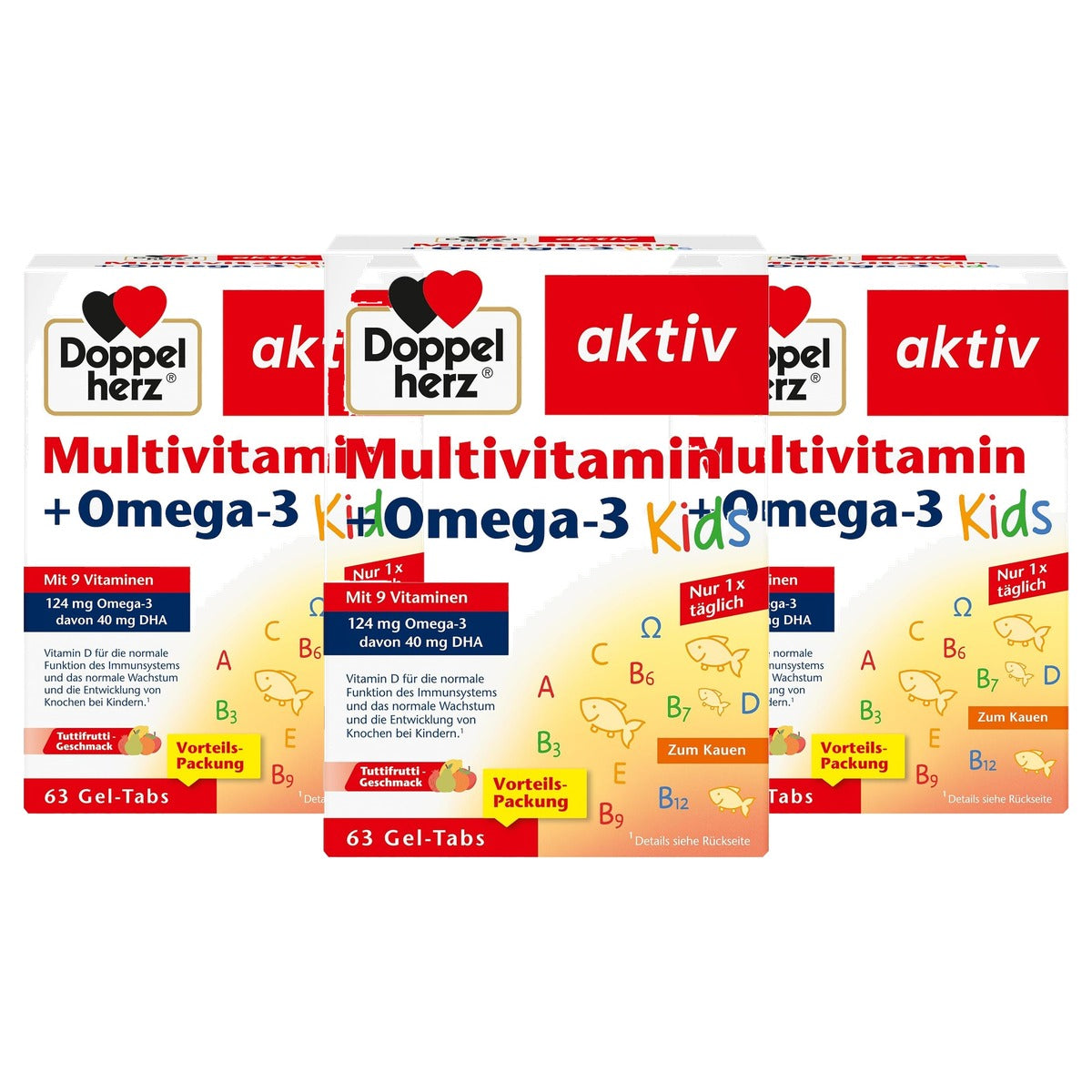 Doppelherz Multivitamine + Omega-3 Kids Groenteachtige Smaak 63 Gel-tabs - 3-pack