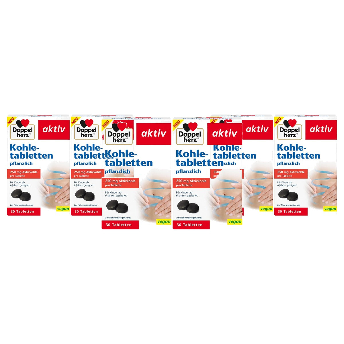 Doppelherz Plantaardige Kooltabletten Actieve Kool 2 x 30 Tabletten - 3-pack