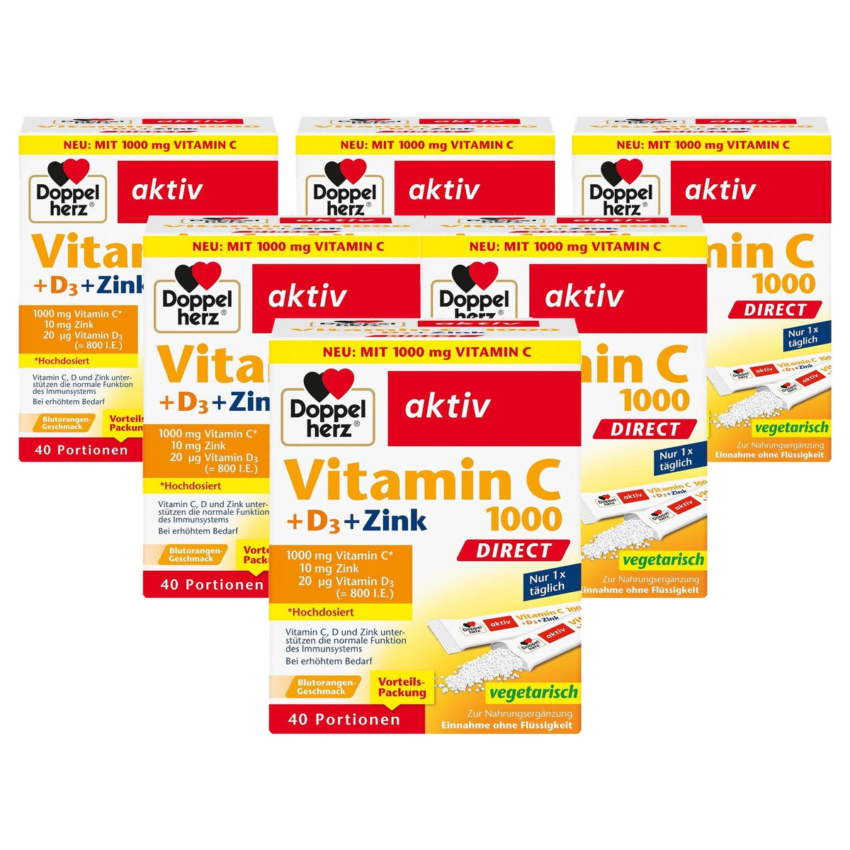 Doppelherz Vitamine C 1000 + D3 + Zink Direct Bloedsinaasappel 40 Sticks - 6-pack