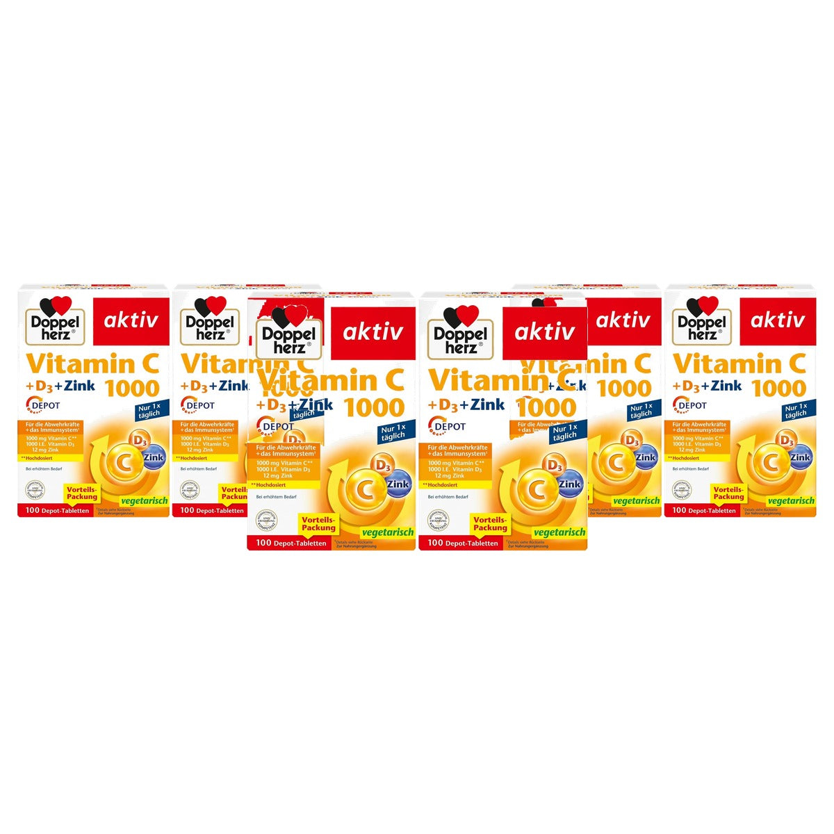Doppelherz Vitamine C 1000 + D3 + Zink 100 Depot-tabletten (Verpakking van 2) - 3-pack
