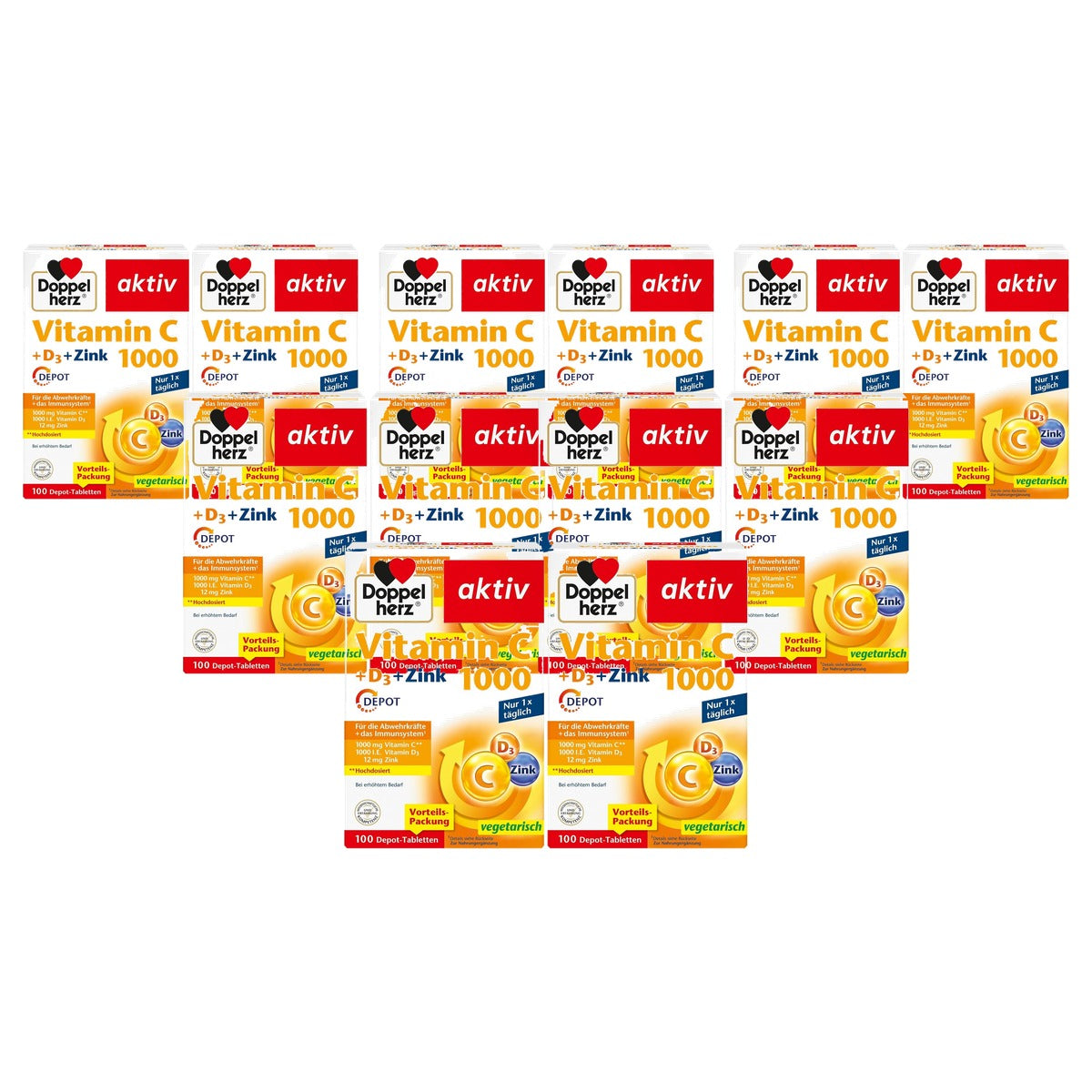 Doppelherz Vitamine C 1000 + D3 + Zink 100 Depot-tabletten (Verpakking van 2) - 6-pack