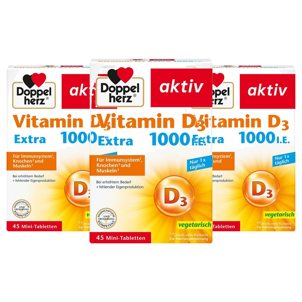 Doppelherz Vitamine D3 1000 Voedingssupplement 45 Tabletten - 3-pack