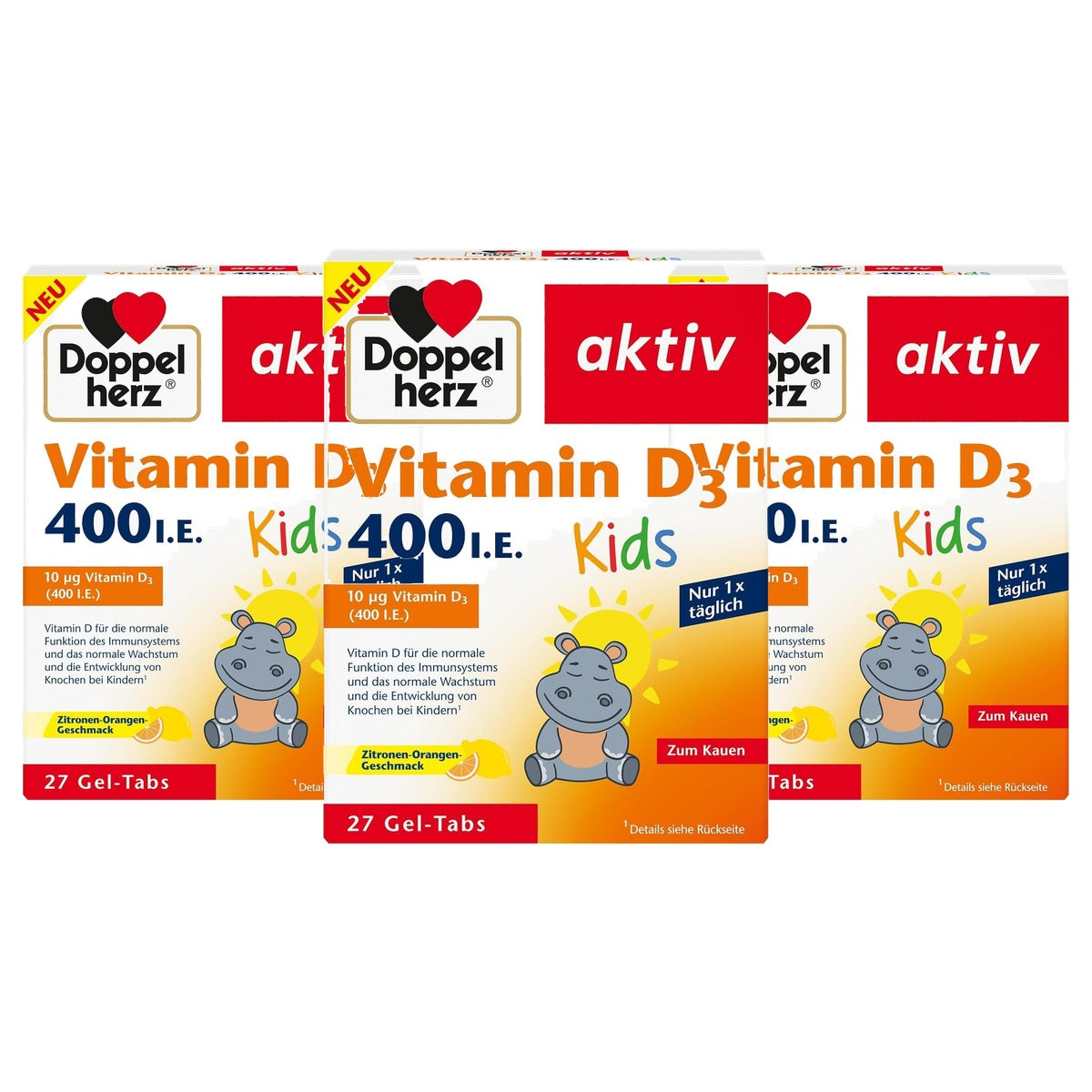 Doppelherz Vitamine D3 400 IE Kids Citroen-Sinaasappelsmaak 27 stuks - 3-pack
