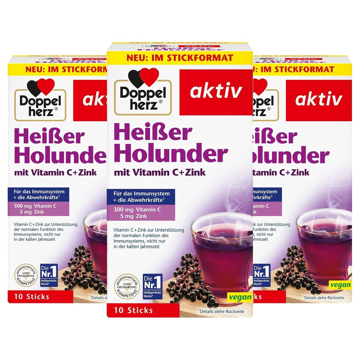 Doppelherz Warme Vlierbes met Vitamine C en Zink 10 sticks - 3-pack