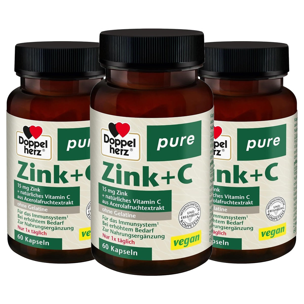 Doppelherz Pure Zink + C Voedingssupplement 60 Veganistische Capsules - 3-pack