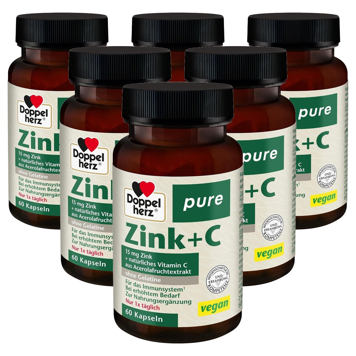 Doppelherz Pure Zink + C Voedingssupplement 60 Veganistische Capsules - 6-pack