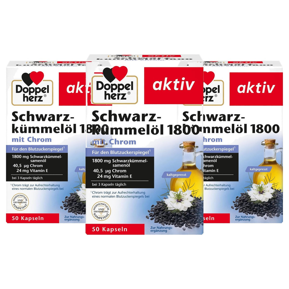 Doppelherz Zwarte Komijnolie 1800 met Chroom 50 Capsules - 3-pack