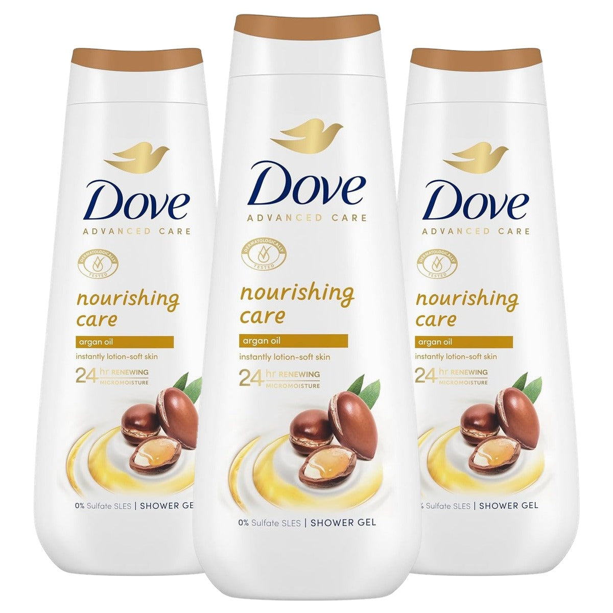 Dove Advanced Care Douchegel verzorgende arganolie 3 x 600 ml - Voordeelverpakking