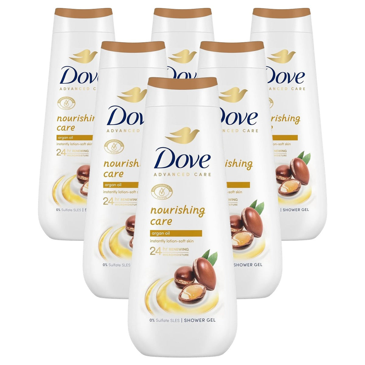 Dove Advanced Care Douchegel verzorgende arganolie 6 x 600 ml - Voordeelverpakking