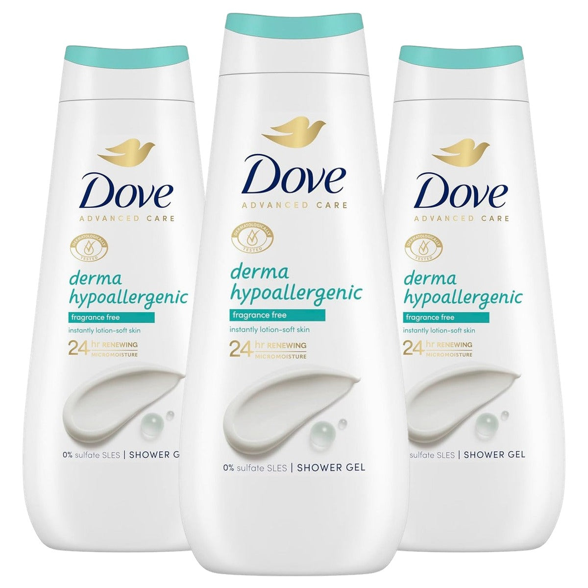 Dove Advanced Care Douchegel hypoallergeen zonder aroma's 3 x 400 ml - Voordeelverpakking
