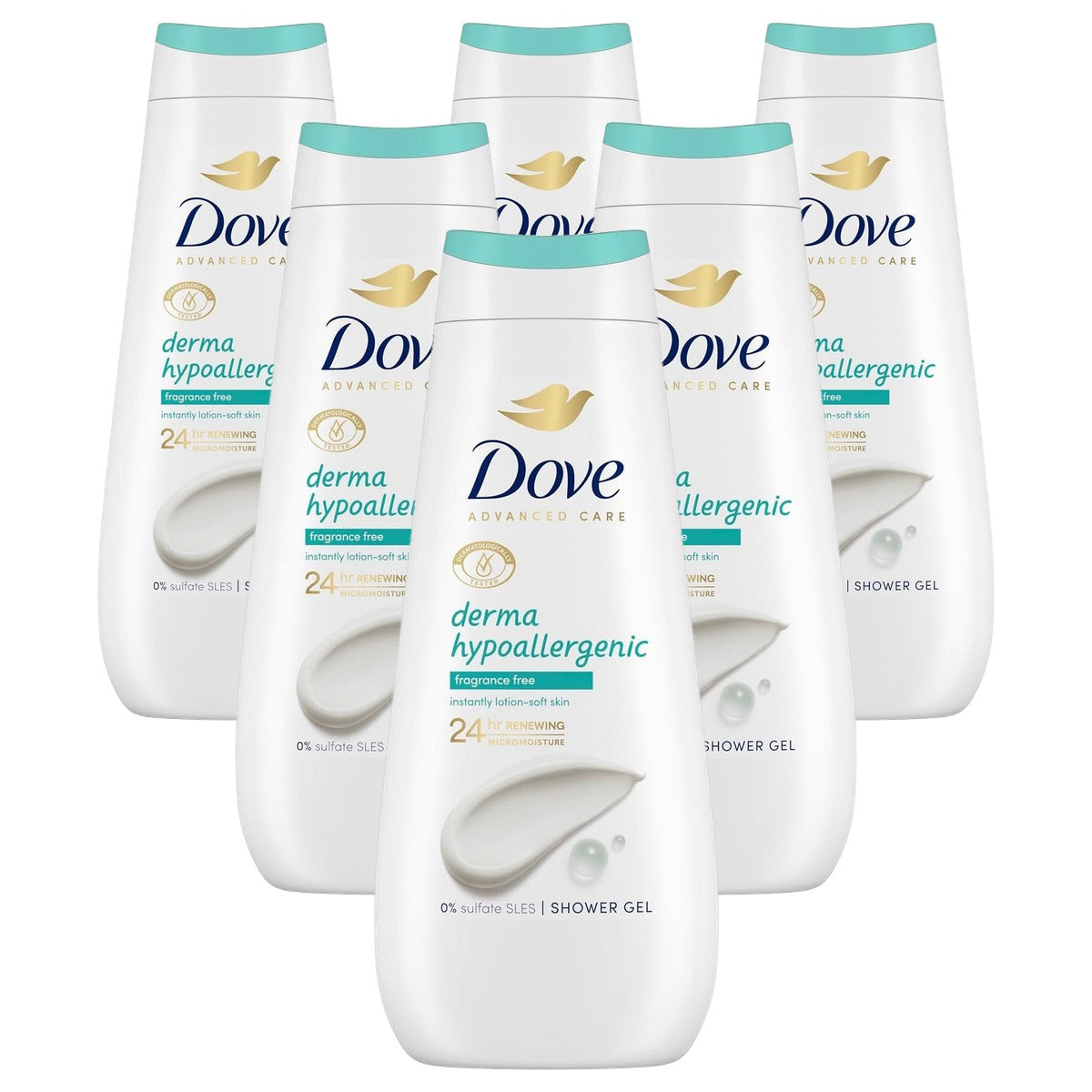 Dove Advanced Care Douchegel hypoallergeen zonder aroma's 6 x 400 ml - Voordeelverpakking