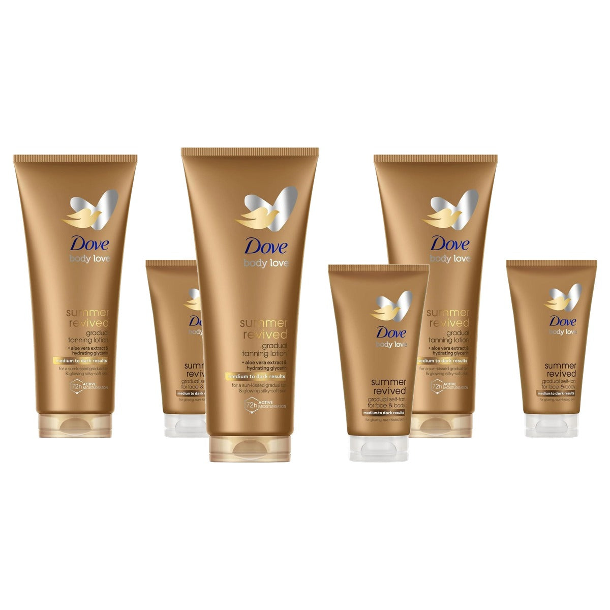 Dove Summer Revived zelfbruinende lotion 200 ml + 3 x 75 ml - Voordeelverpakking