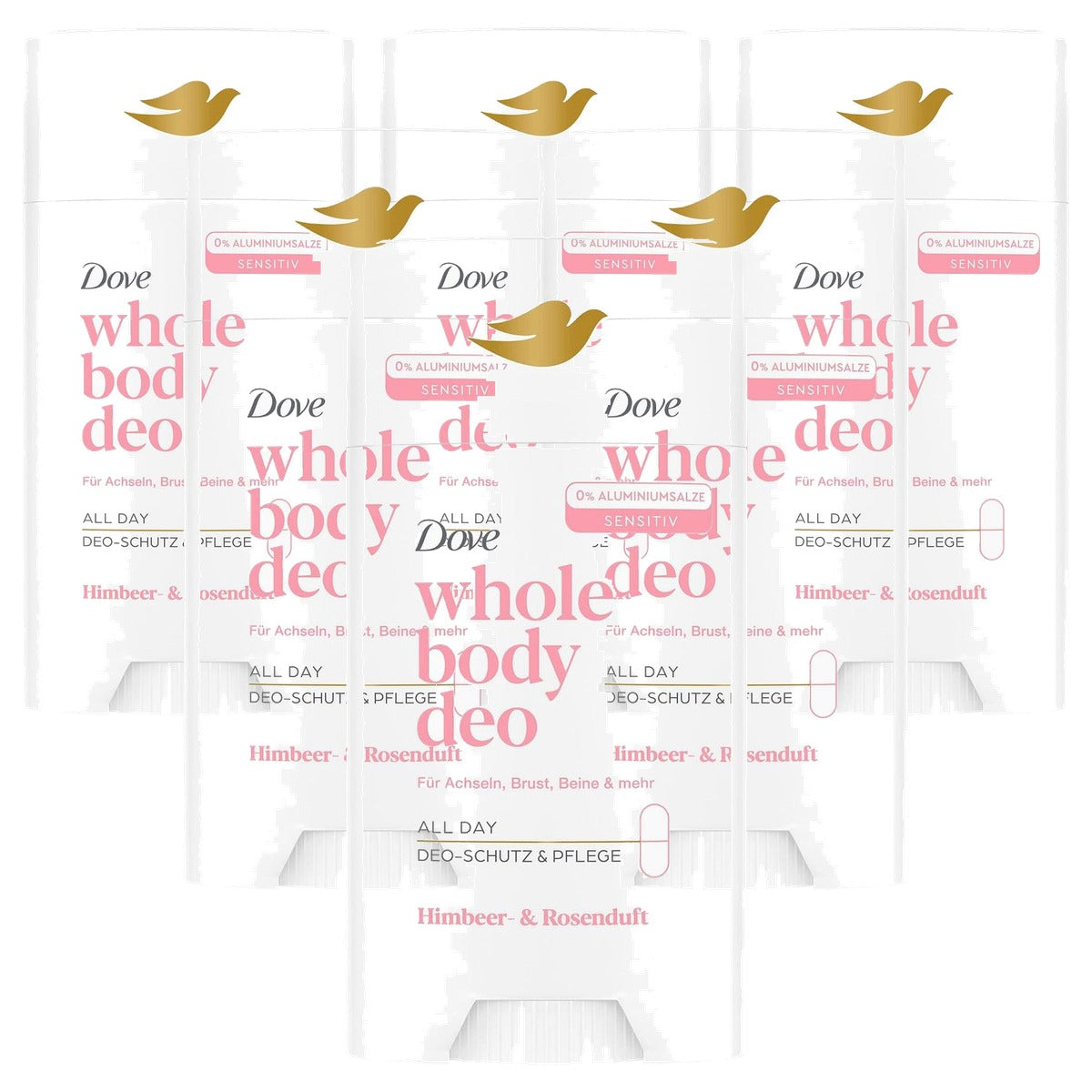 Dove Whole Body Deo framboos en rozengeur 6 x 75 ml - Voordeelverpakking