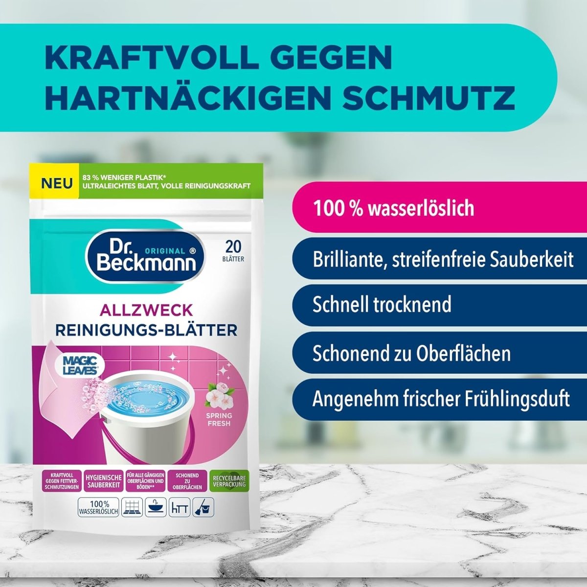 Dr. Beckmann Allesreiniger Magic Leaves Reinigingsbladen Spring Fresh 20 vellen door Huishoudvoordeel nu bij Huishoudvoordeel