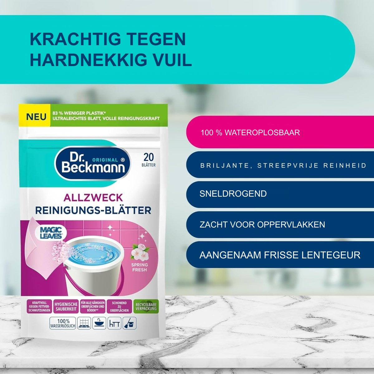 Dr. Beckmann Allesreiniger Magic Leaves Reinigingsbladen Spring Fresh 20 vellen