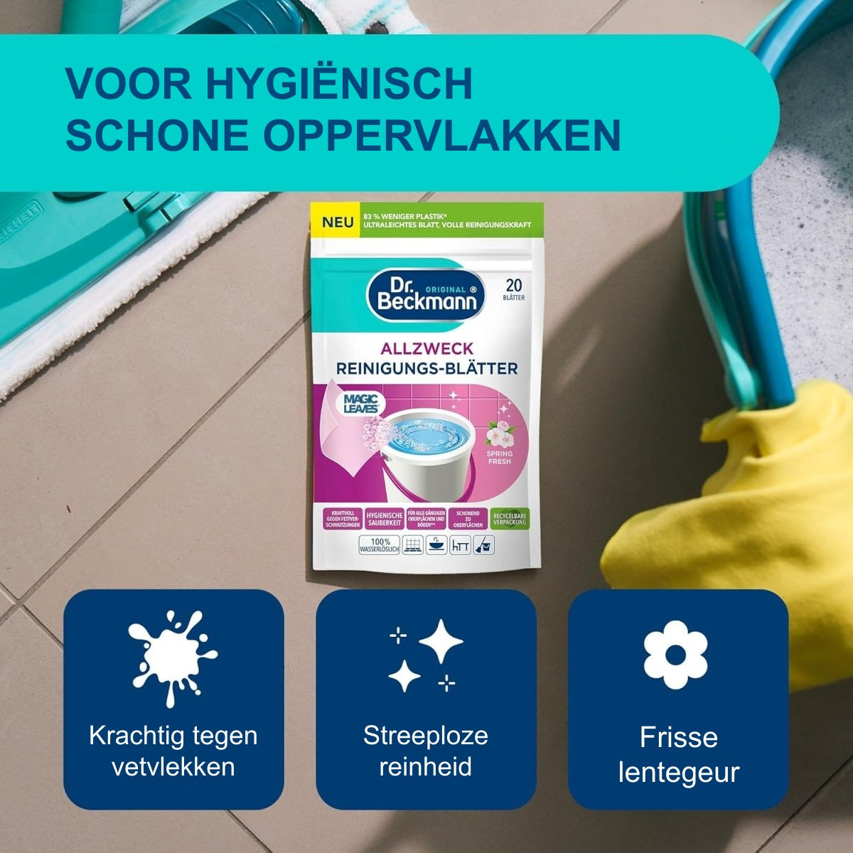 Dr. Beckmann Allesreiniger Magic Leaves Reinigingsbladen Spring Fresh 20 vellen