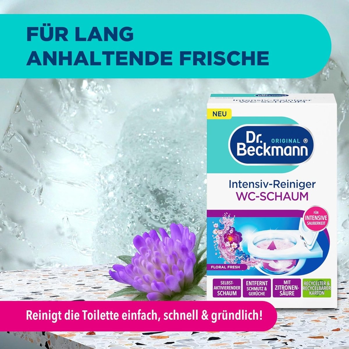 Dr. Beckmann Intensief WC Reiniger Schuim Actieve Kool Floral Fresh 3 x 100 g door Huishoudvoordeel nu bij Huishoudvoordeel