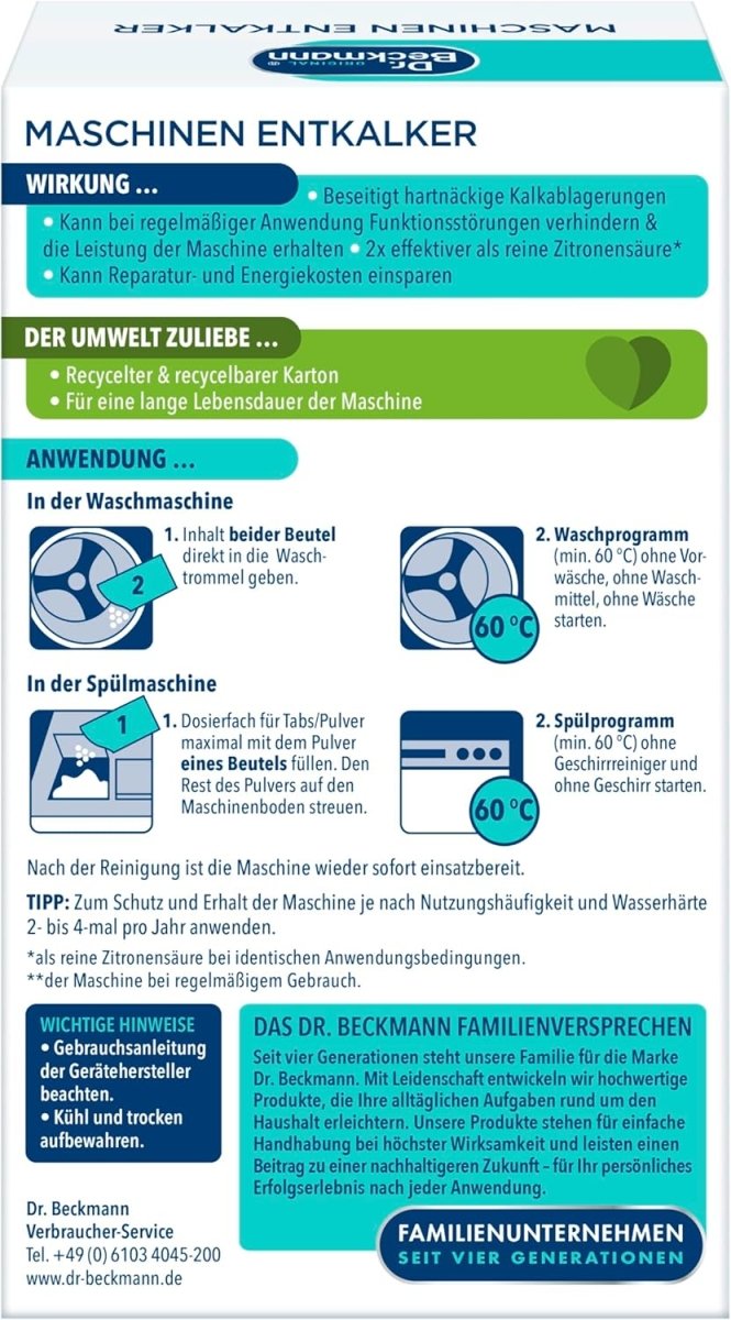Dr. Beckmann Machineontkalker / Wasmachine & Vaatwasser 2 x 50 g door Huishoudvoordeel nu bij Huishoudvoordeel
