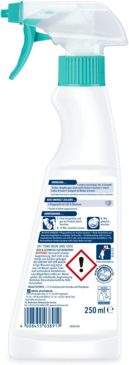 Dr. Beckmann Vlekkenverwijderaar Spray Deo & Zweet 250 ml door Huishoudvoordeel nu bij Huishoudvoordeel