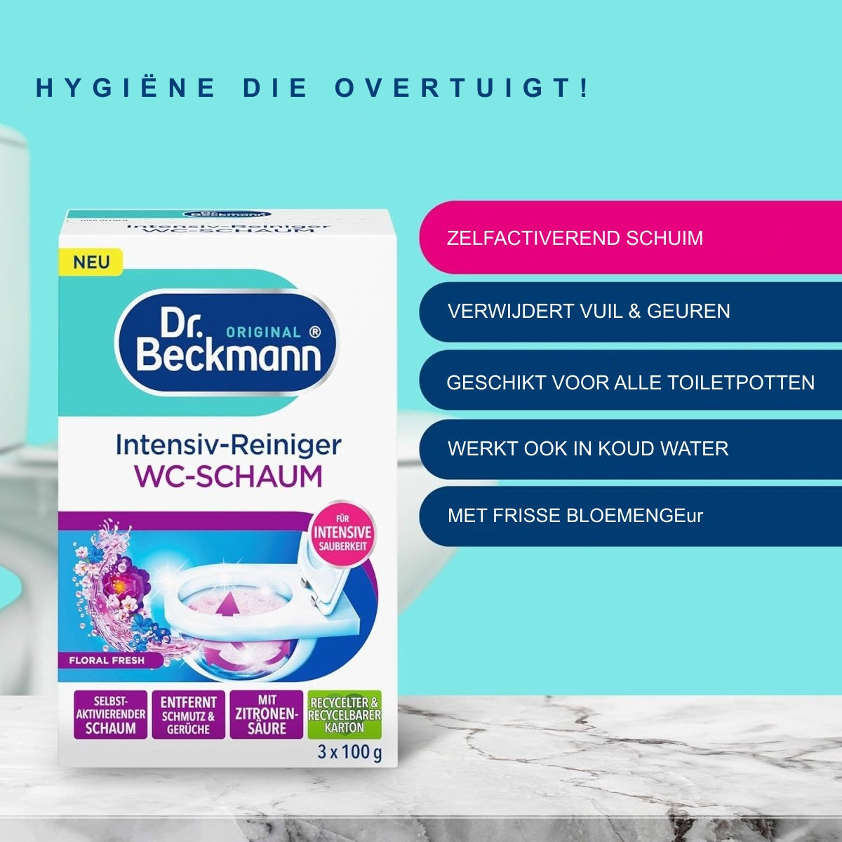 Dr. Beckmann Intensief WC Reiniger Schuim Actieve Kool Floral Fresh 3 x 100 g