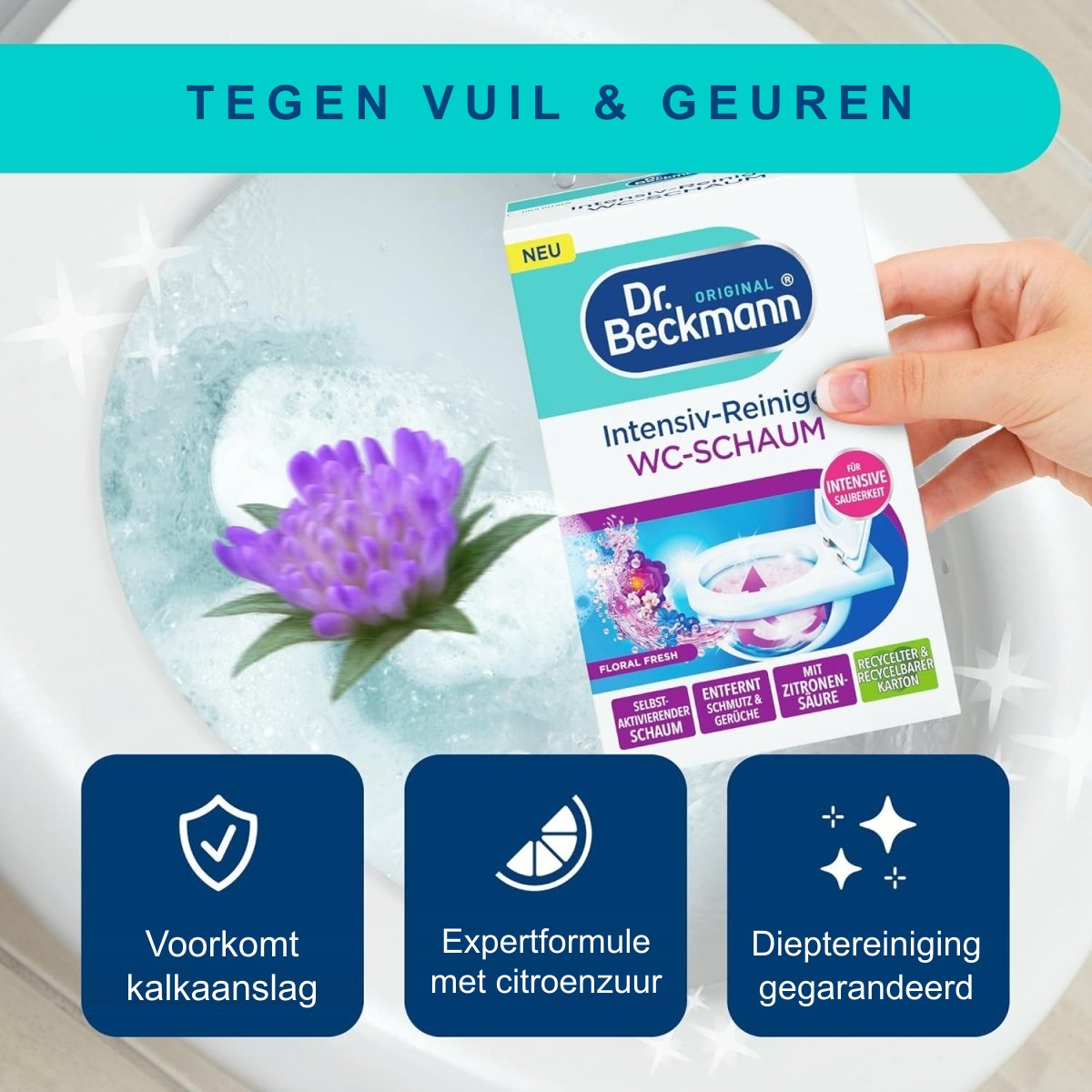 Dr. Beckmann Intensief WC Reiniger Schuim Actieve Kool Floral Fresh 3 x 100 g