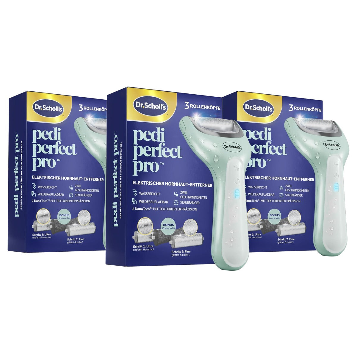 Dr. Scholl's Pedi Perfect Pro elektrische eeltverwijderaar 3 rolkoppen - 3-pack