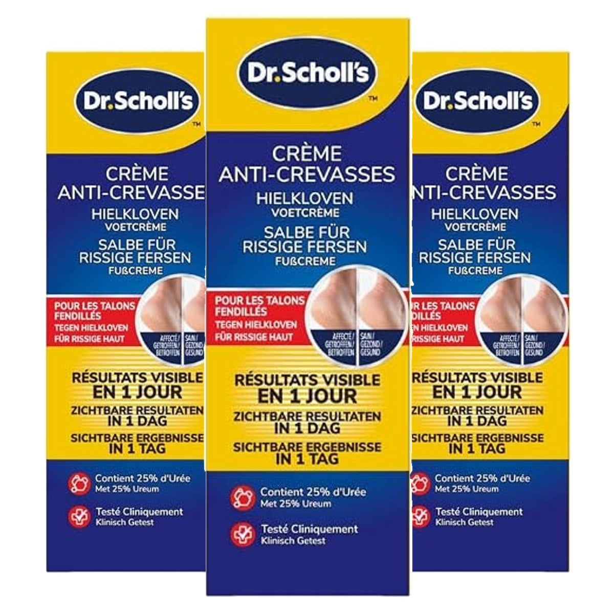 Dr. Scholl's Voetcrème tegen spleten 24h 3 x 60 ml - Voordeelverpakking