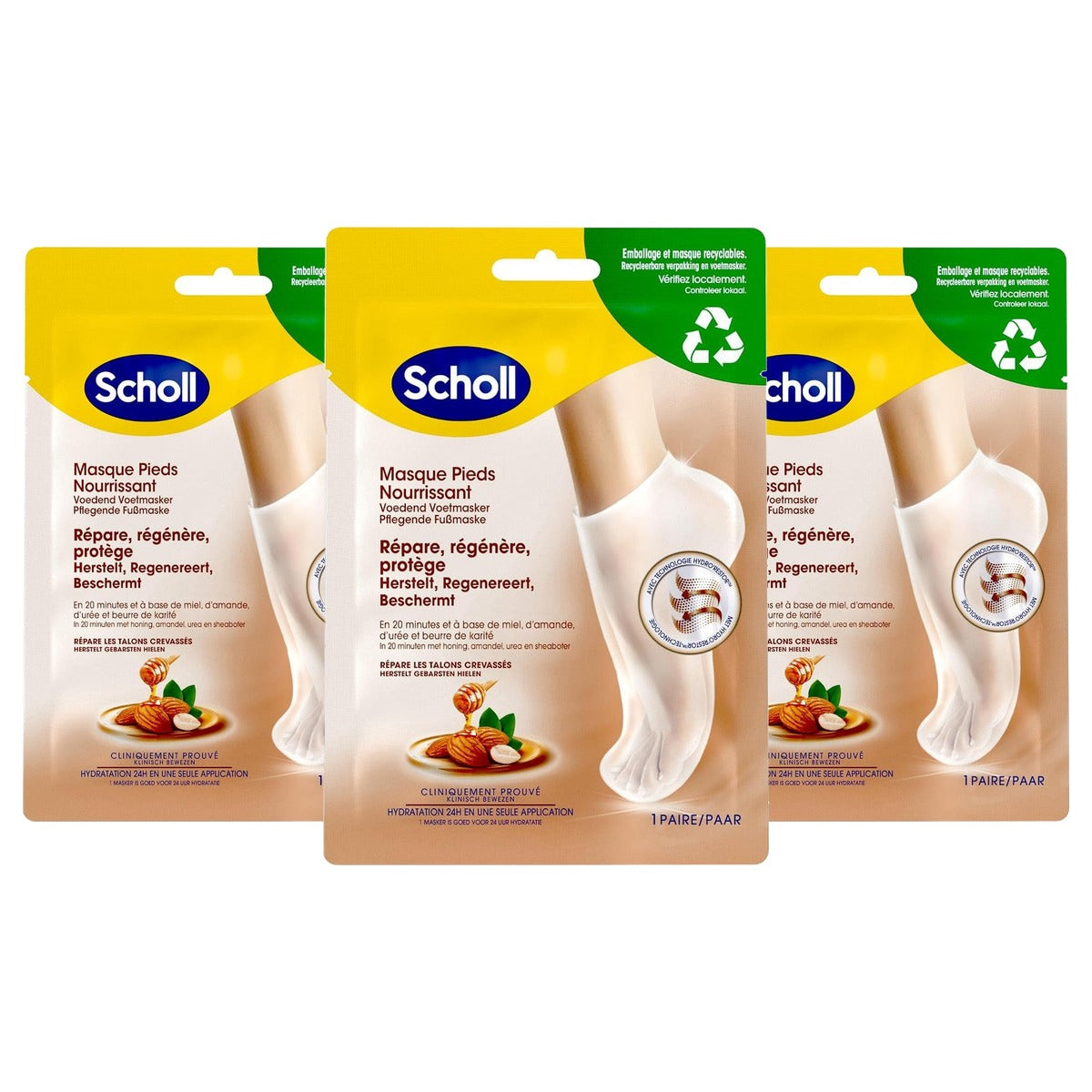 Dr. Scholl's Voetmasker Amandel & Honing 1 paar - 3-pack