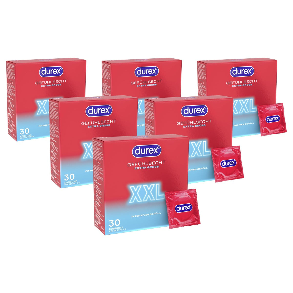 Durex Feel Real XXL condooms 6 x 30 stuks - Voordeelverpakking