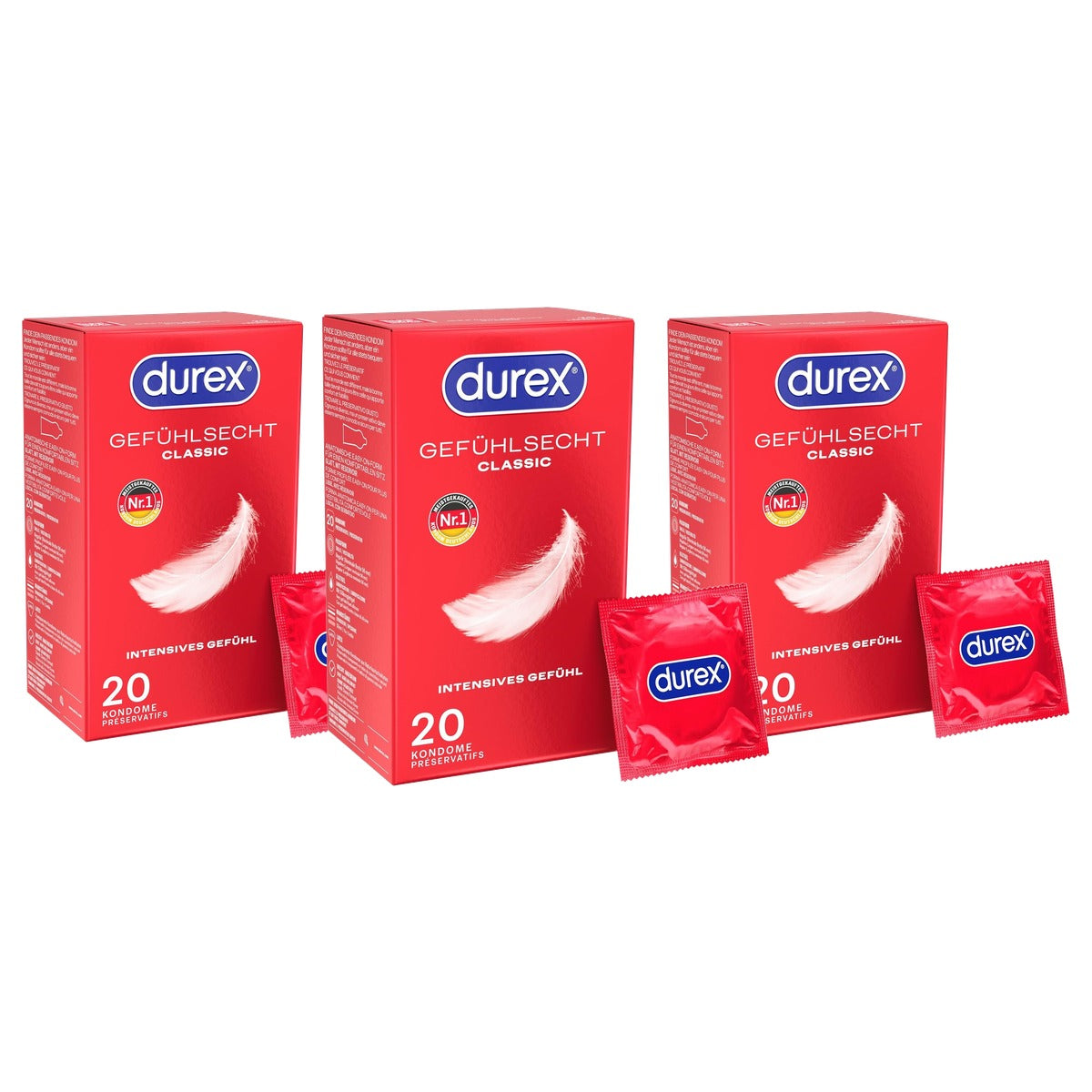 Durex Gevoelsecht Classic condooms dun 3 x 20 stuks - Voordeelverpakking